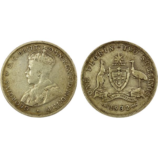 AUSTRALIA: George V, 1910-1936, AR florin, 1932, VG