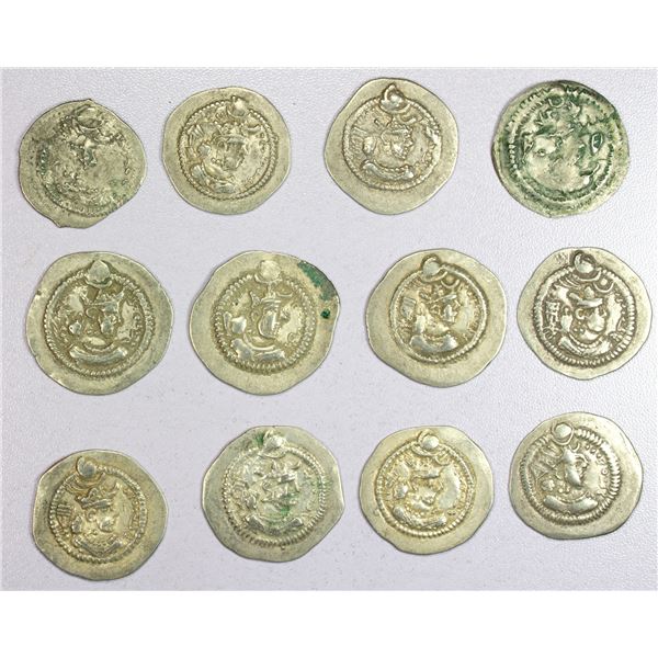 SASANIAN KINGDOM: Peroz, 457-484, LOT of 12 silver drachms