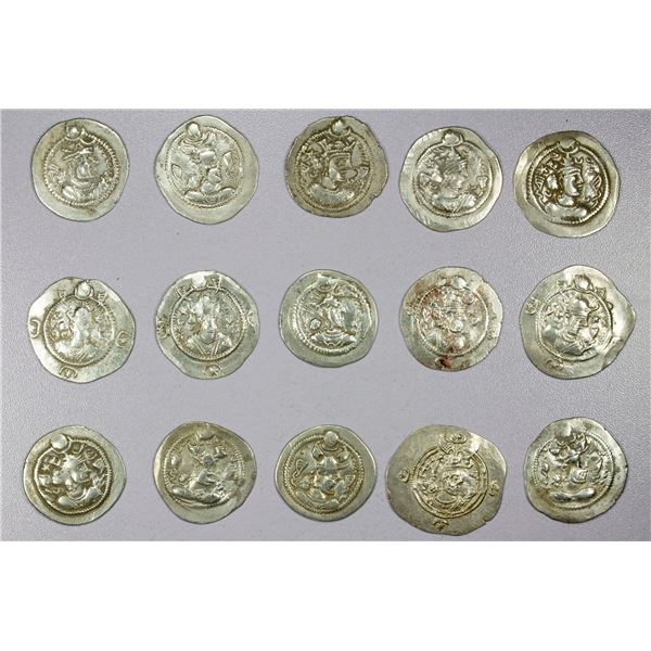 SASANIAN KINGDOM: LOT of 15 silver drachms