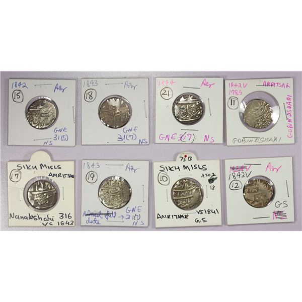 SIKH EMPIRE: LOT of 8 silver rupees