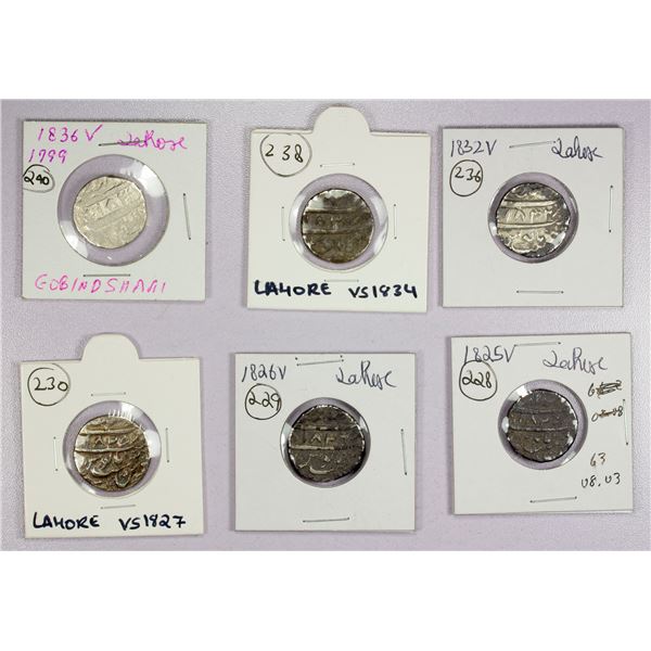 SIKH EMPIRE: LOT of 6 silver rupees