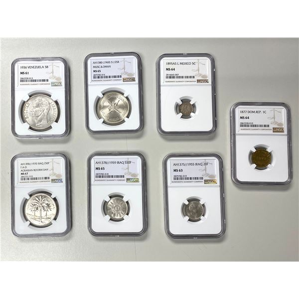 WORLDWIDE: LOT of 7 NGC-certified coins