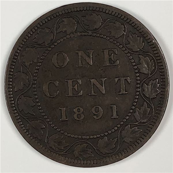 Canadian Large Cent 1891 VF+ LDLL