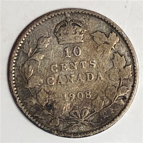 Canadian .10 Cent Dime 1908 8/8