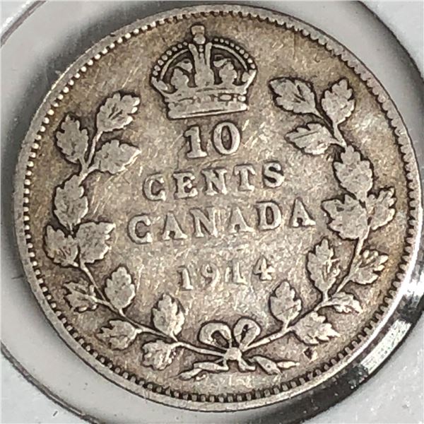 Canadian .10 Cent Dime 1914