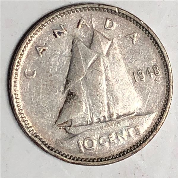 Canadian .10 Cent Dime 1948 Fine++