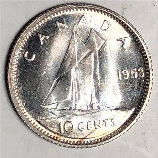 Canadian .10 Cent Dime 1953 NSF CHOICE BU