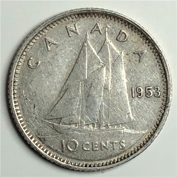 Canadian .10 Cent Dime 1953 SF