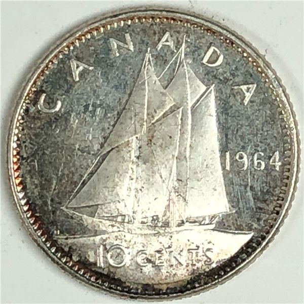 Canadian .10 Cent Dime 1964 Cameo