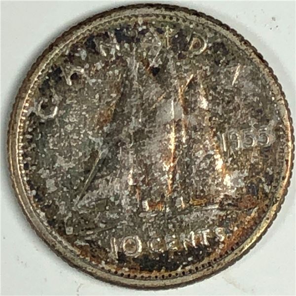 Canadian .10 Cent Dime 1955 toned