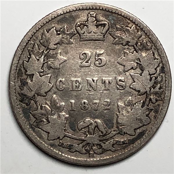 1872 Queen Victoria 25 Cents 7/7 Die Break in A RARE