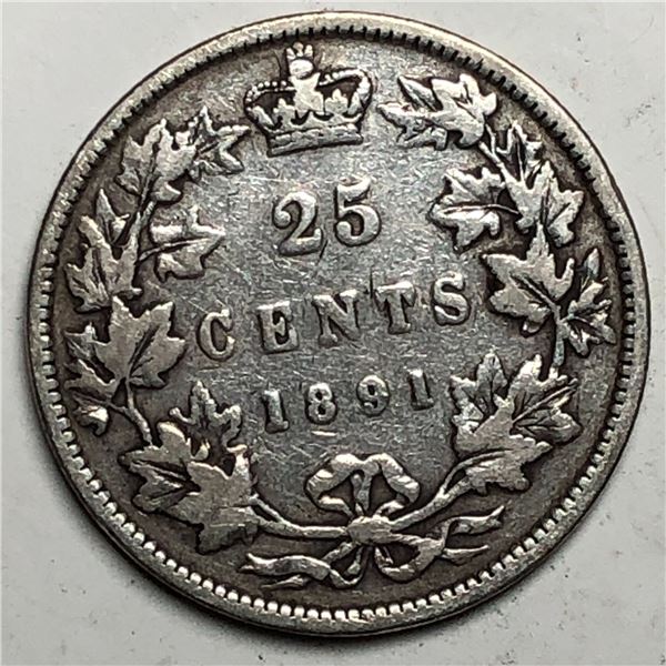 1891 Queen Victoria 25 Cents Fine +++ Key Date