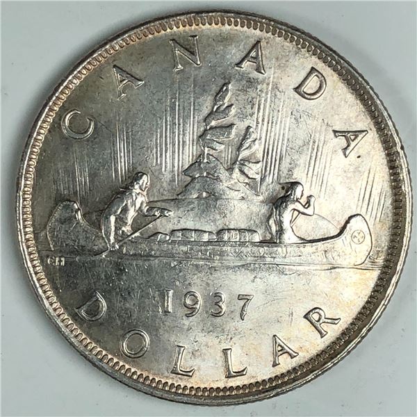 1937 King George VI Canadian Silver Dollar UNC DB-HP Nice Coin