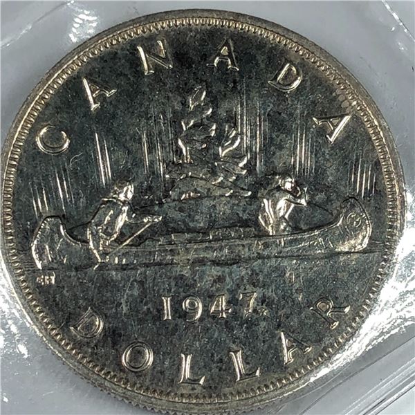 1947 Maple King George VI Canadian Silver Dollar ICCS-AU-55