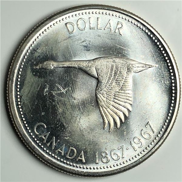 1967 Queen Elizabeth II Canadian Silver Dollar UNC Blast White