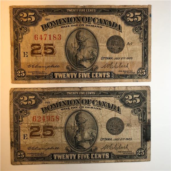 2X-1923 25 Cent Shinplaster DC-24c Letter E Campbell/Clark