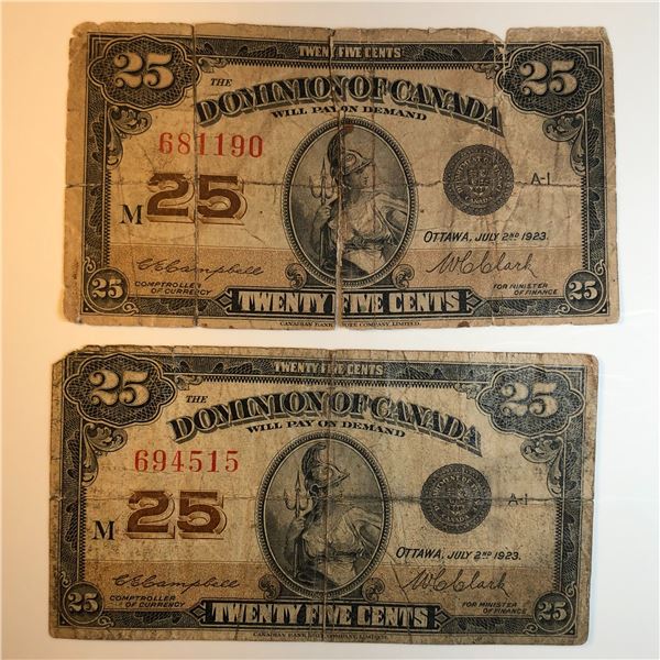 2X-1923 25 Cent Shinplaster DC-24c Letter M Campbell/Clark