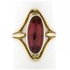 Image 1 : Antique Victorian 10k Yellow Gold Elongated Oval Buff Top Red Stone Open Ring