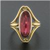 Image 2 : Antique Victorian 10k Yellow Gold Elongated Oval Buff Top Red Stone Open Ring