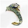 Image 9 : Vintage 18k Gold 0.75 ctw Diamond Green & Blue Enamel Snake Dragon Bangle Bracel