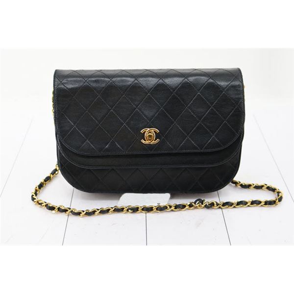 Chanel Round Flap Shoulder Bag Black Lambskin