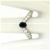 Image 2 : 18k White Gold 1.64 ctw Oval Sapphire Solitaire Round Diamond Chevron V Band Rin