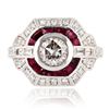 Image 1 : 0.94 ctw Diamond and 0.85 ctw Ruby Platinum Ring (1.53 ctw Diamonds)