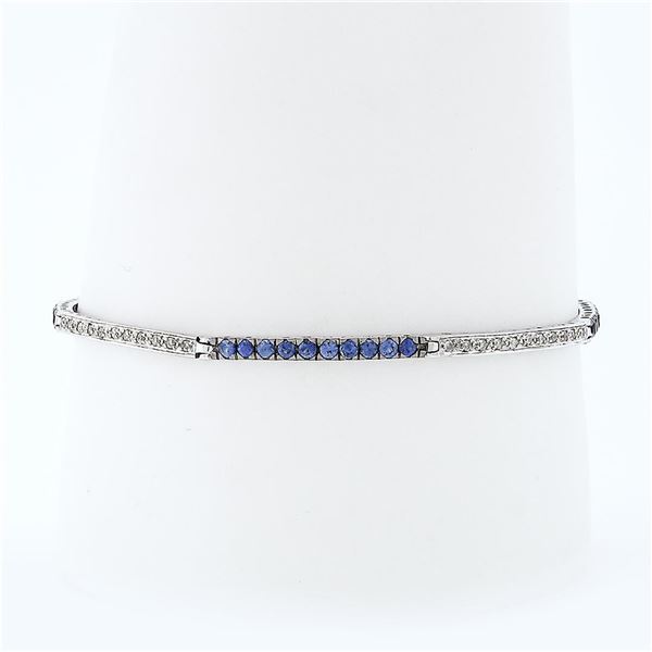 18K Blackened White Gold 7" 1.44 ctw Round Sapphire & Diamond Line Tennis Bracel