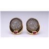 Image 1 : Pair of 18K Yellow Gold & Ruby Earrings with Sterling Silver Floral Medallions b