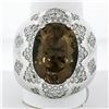 Image 1 : Large Bold 18K White Gold Oval Smoky Quartz 2.50 ctw Diamond Cluster Cocktail Ri