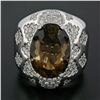 Image 2 : Large Bold 18K White Gold Oval Smoky Quartz 2.50 ctw Diamond Cluster Cocktail Ri