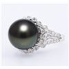 Image 2 : 13mm Tahitian Pearl and 1.01 ctw Diamond 18K White Gold Ring