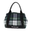 Image 7 : Balenciaga Green Multicolor Wool Checks Small Navy Cabas Bag