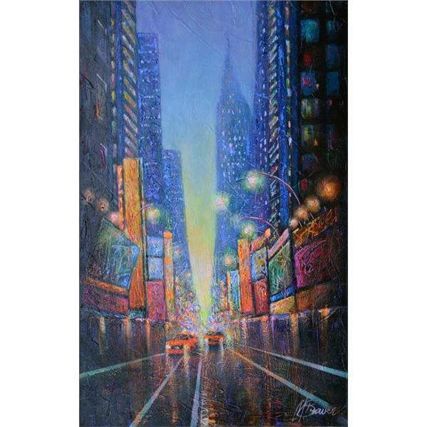 M. BRAVER **TIME SQUARE ** SIGNED ORIGINAL ACRYLIC