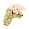 Image 5 : Vintage 14k Gold LARGE Hand Carved Lion's Head Soft Pink Angel Skin Coral Ring