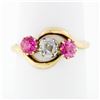 Antique Victorian 18K Gold 1.18 ctw Diamond & European Pink Sapphire 3 Stone Rin