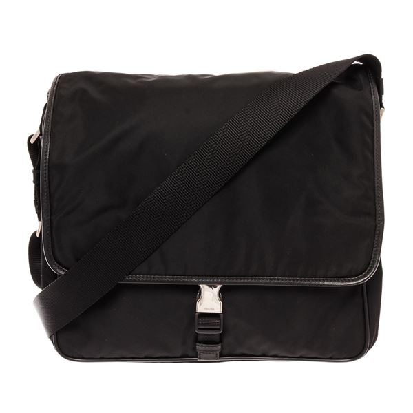 Prada Black Nylon Saffiano Trimmed Tessuto Messenger Bag