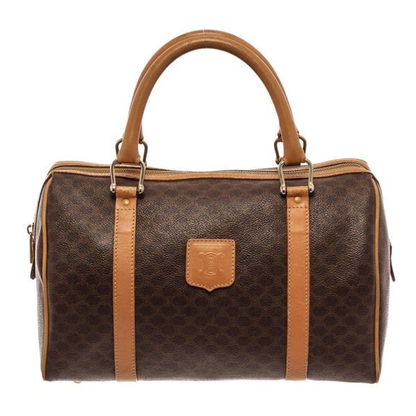 Celine Dark Brown Leather Macadam Travel Bag