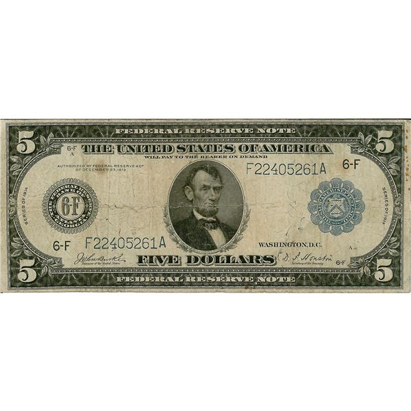 1914 $5 Federal Reserve Bank Note