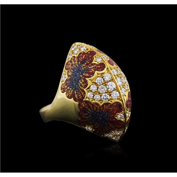 18KT Yellow Gold 0.80 ctw Diamond and Enamel Ring