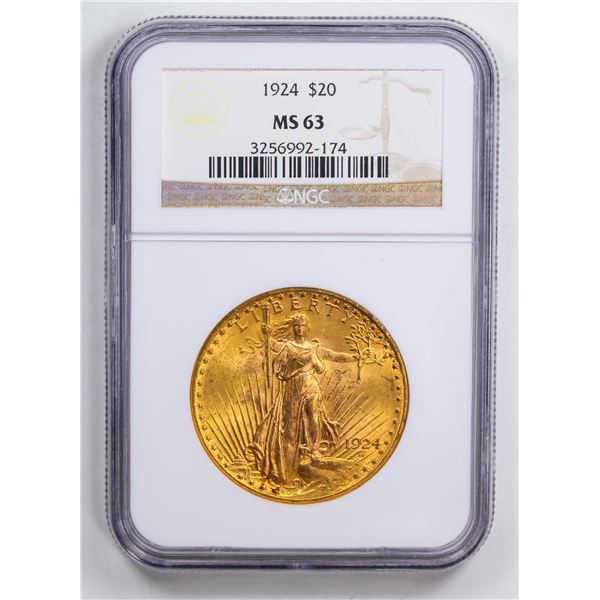 1924 $20 Double Eagle Gold Coin NGC MS63