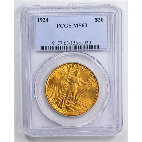 1924 $20 Double Eagle Gold Coin PCGS MS63