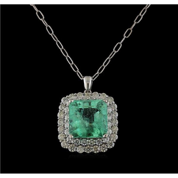 18.09 ctw Emerald and Diamond Pendant With Chain - 14KT White Gold