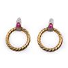 Image 1 : A Fine & Large Pair of 18K Yellow Gold, Ruby & Diamond Earrings