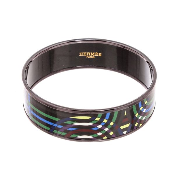 Hermes Bangle Bracelet Black multicolor Enamel