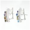 Image 3 : 18k White Gold 3.86 ctw Multi Color Gemstone Round Diamond Cluster Cuff Earrings