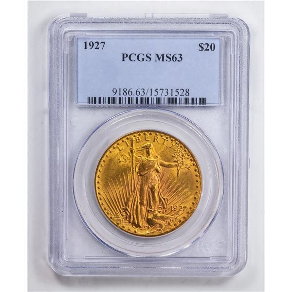 1927 $20 Double Eagle Gold Coin PCGS MS63