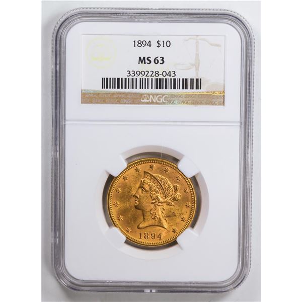 1894 $10 Eagle Gold Coin NGC MS63