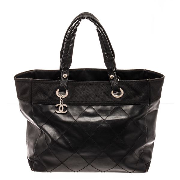 Chanel Black Quilted Coated Canvas Paris Biarritz Shoulder Bag