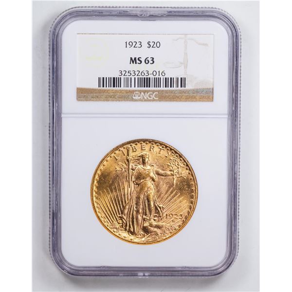 1923 $20 Double Eagle Gold Coin NGC MS63